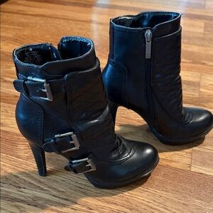 Nine West Black Heeled Boots with Buckles